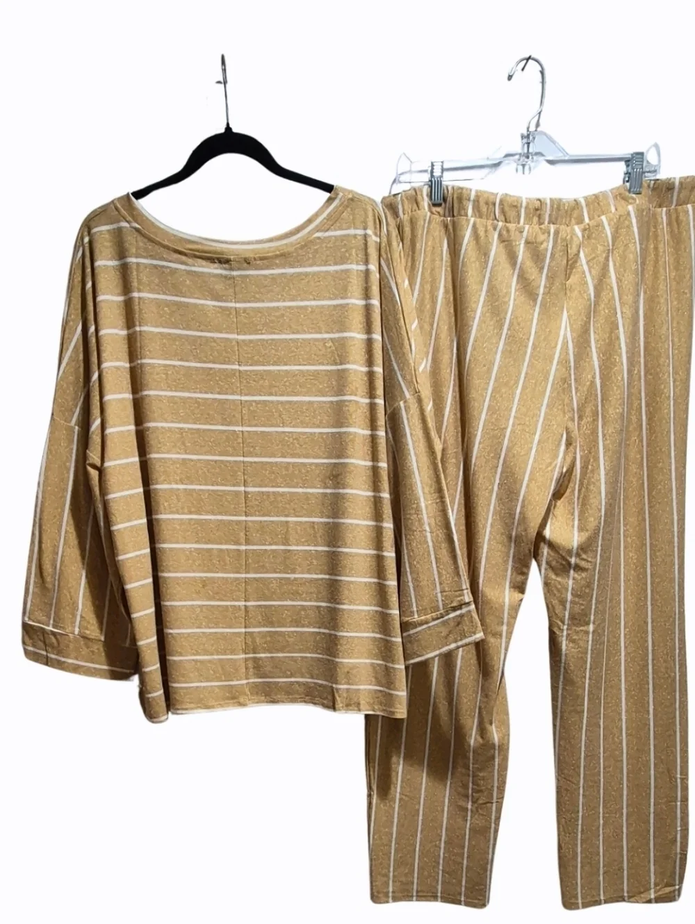 ZIA Striped Relaxed Knit Top & Drawstring Pants Set - Mustard - Picture 2 of 7